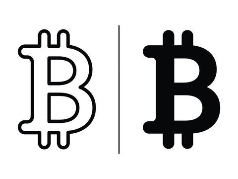 Bitcoin Symbol Icon Outline and Filled Vector Set
