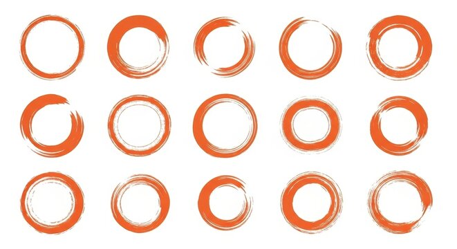 Collection of vibrant orange circular brush stroke icons.