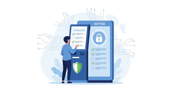 Digital Voting Machine: Person Using modern electronic ballot box for secure election