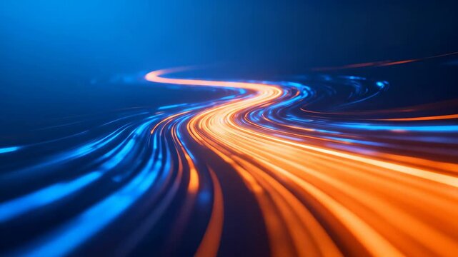 Abstract energetic light trails representing speed and progress in a futuristic digital environment
