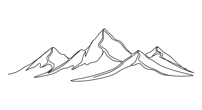 Minimalist mountain range depiction in a black line silhouette mountains peak peaks summit summits landscape terrain geography