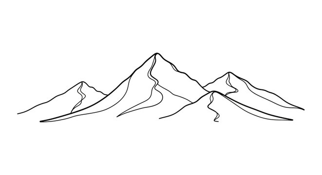 A minimalist mountain range depiction in black lines presents a striking silhouette mountains peak peaks summit summits