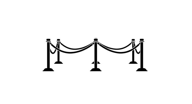 Rope barrier with stanchions depicted as a black silhouette against a white background silhouette stanchion post queue