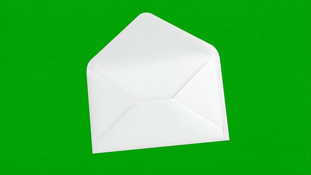 White Envelope Closing and Sealing Animation on Green Screen - This video shows a white envelope floating and then closing and sealing itself against a vibrant green background.