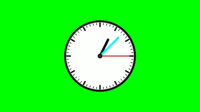 A simple analog clock face with black hands showing the time against a vibrant green background, perfect for motion graphics.