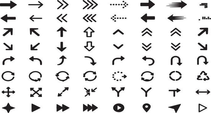 Set of black arrow icons showing different directions and styles