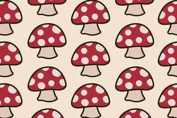 Fototapeta premium A vibrant pattern of cartoon mushrooms with red caps and white spots