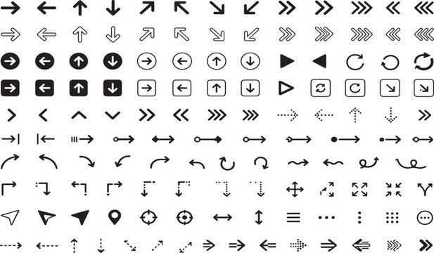 Set of various black arrow icons for website design and user interface