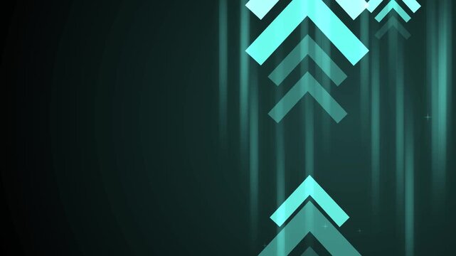 Abstract background with vertical light streaks and stacked white upward chevrons on the right, minimalist futuristic geometric composition animation