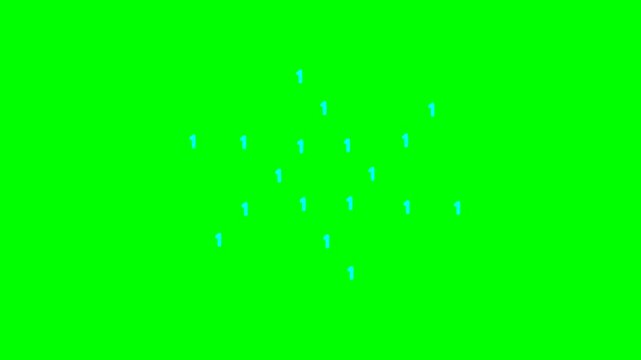 Abstract glowing blue particles forming a snowflake shape on a vibrant green background.