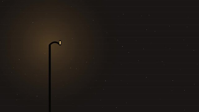 Minimalist street lamp under a starry night sky, simple flat design illustration, tranquil mood