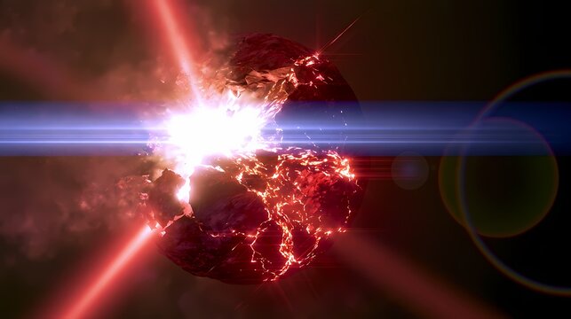 A stunning visual representation of a massive explosion in space with vibrant red and blue lights