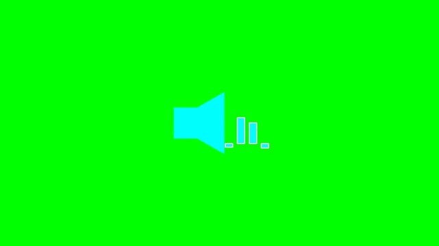 A bright cyan speaker icon with sound waves is displayed against a vibrant green background, symbolizing audio and sound.