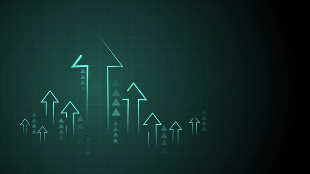 Dark abstract background with upward-pointing arrows of varying sizes on a subtle grid animation
