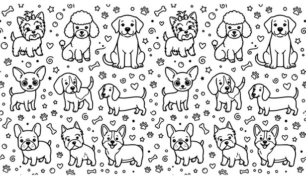 Dog Breed Outline Seamless Pattern Nursery Vector EPS