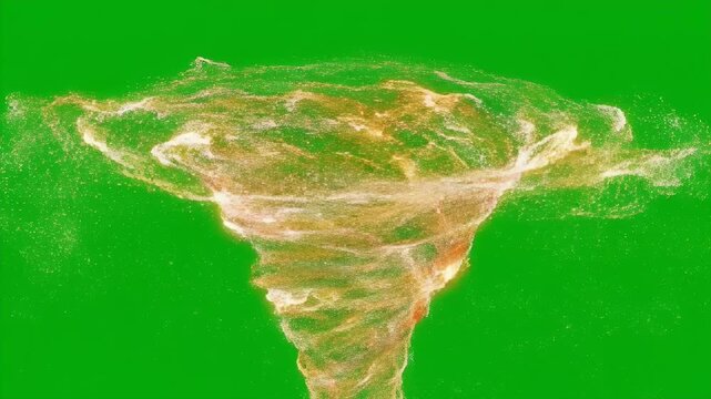 Rotating Abstract Particle Tornado on Green Screen - This abstract motion graphic features a swirling vortex of luminous particles, resembling a tornado or hurricane.