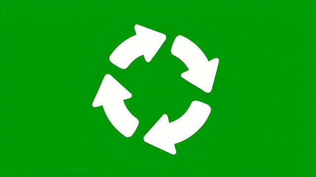 White Arrows Cycle Icon on Green Background - A white symbol of three arrows in a continuous cycle is displayed against a solid green background.