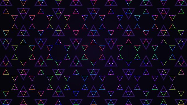 Colorful geometric patterns with triangles on dark background