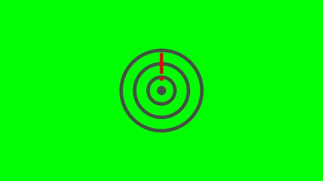 A simple graphic of a target with a red line indicating the bullseye on a bright green background.