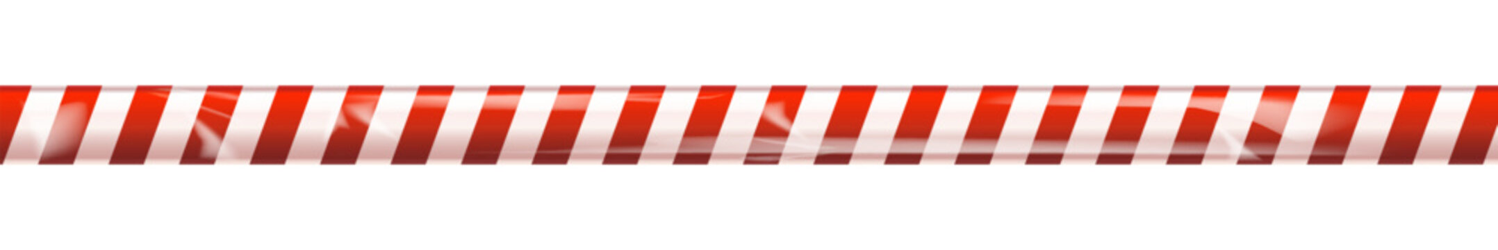 Red and white warning tape isolated on white background. Vector illustration of seamless horizontal caution tape strip with crumpled plastic texture for danger zone barrier and safety line.