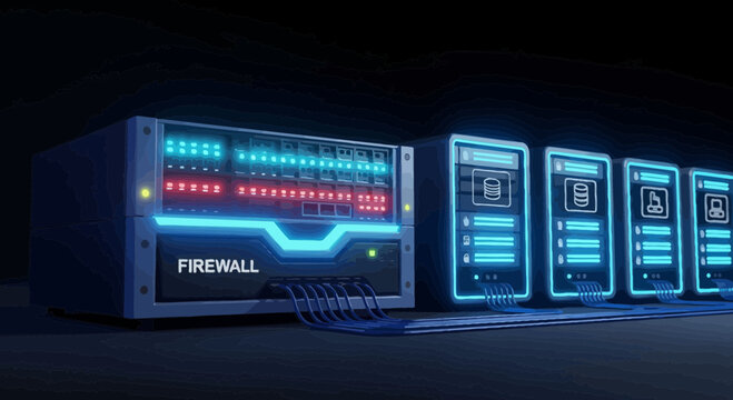 Cybersecurity Network Firewall and Server Rack Technology