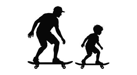 Skateboarder Silhouettes On White Background Father And Son © MBHM Studio