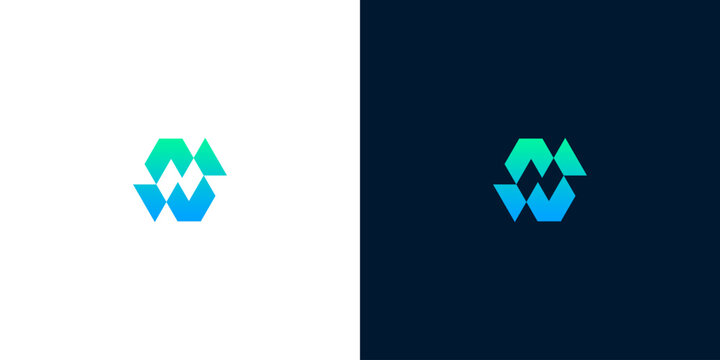 Modern abstract geometric lettermark logo design featuring a dynamic gradient of blue and green, ideal for technology, business, or data branding