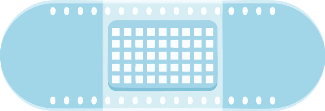 A minimalist adhesive bandage with a grid pattern showcases a modern medical or first aid design on a light blue background.