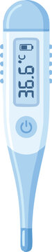 Digital illustration of a thermometer displaying 36.6 degrees Celsius against a neutral background.