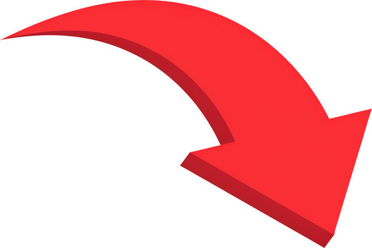 Red curved arrow icon. Pointing down direction symbol for web design and marketing.