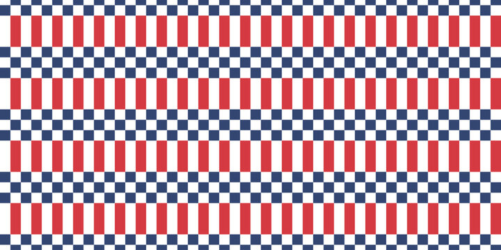 Seamless checkered grid with red white and navy stripes combines geometric balance and modern style for fabric wallpaper gift wrap packaging textiles and creative surface patterns