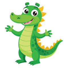 Fototapeta premium Cute Cartoon Crocodile Smiling Friendly Green Reptile Mascot Character Standing with Open Arms Vector Illustration