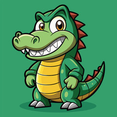 Obraz premium Cute Cartoon Crocodile Smiling Happy Green Reptile Mascot Character Illustration on Green Background