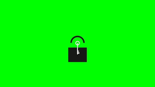 A black padlock icon with a key inside, set against a vibrant green background.