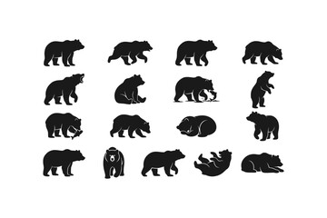 Bear Silhouette Poses Vector Collection for Wildlife Design © SUMON