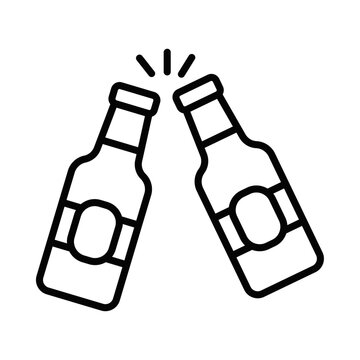 Two Beer Bottles Clinking Line Icon, Cheers Symbol