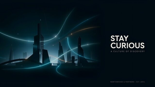 Stay curious futuristic cityscape concept with technology futuristic innovation connection architecture intelligence electronics communication infrastructure exploration discovery advanced