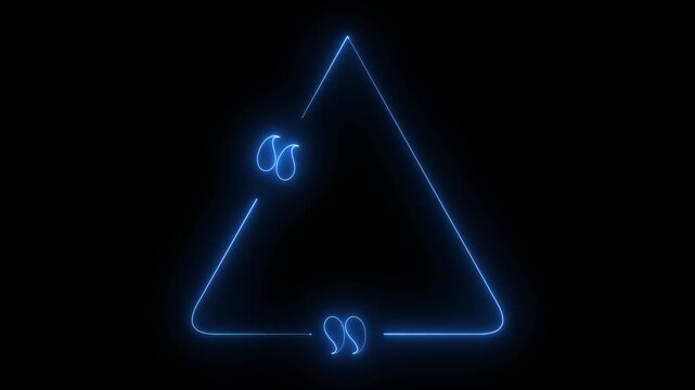 Glowing blue neon triangle quote frame animation for text overlay light border