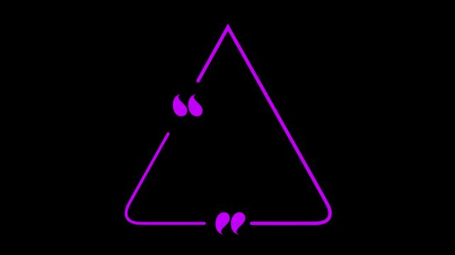 Purple neon triangle quote speech bubble frame glowing punctuation abstract