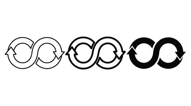 Infinity loop arrow icon set showing continuous process and flow concepts in minimalist design style
