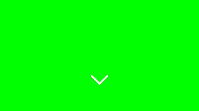 A simple green screen background with a white chevron arrow pointing down, perfect for video editing and graphic design.