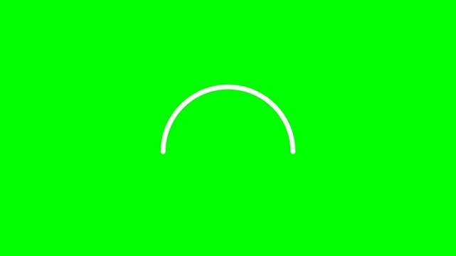 A simple white semicircle arc animation on a bright green screen background, perfect for motion graphics.