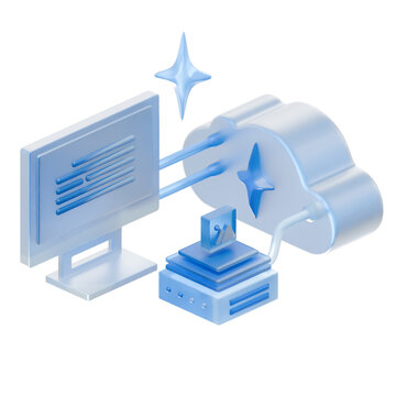 3D AI Workflow Pipeline and Cloud Computing Illustration