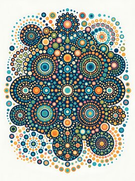 Vibrant aboriginal dot art mandala on white background