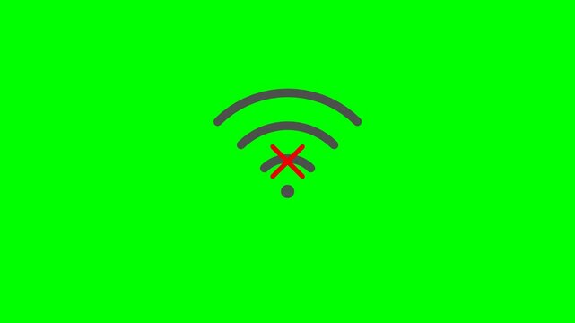A red cross symbol superimposed on a Wi-Fi signal icon, indicating no internet connection or network failure against a green background.