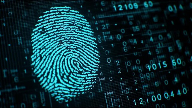 fingerprint on a black background social media innovative cyber security network, using interconnected nodes to represent business partnerships on the Smart digital Innovation city with connection net