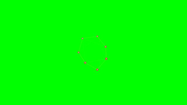 An irregular polygon shape outlined with red dots on a vibrant green screen