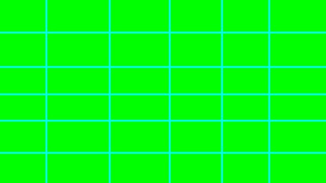 Bright neon green grid pattern with thin cyan lines, abstract background.
