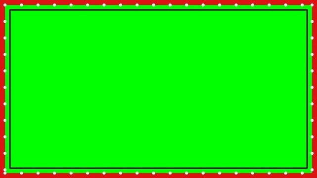 A vibrant green screen rectangle with a decorative red and white dotted border, perfect for digital compositing and video editing.