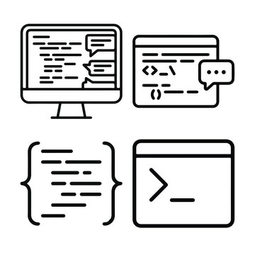 Programming and coding icons set featuring software development environments programming software development interface computer